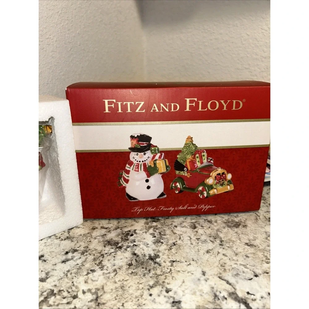 2016 Fitz And Floyd Top Hat Frosty The Snowman Salt Pepper‎ Shakers Christmas B2